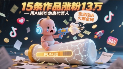 用AI制作幼崽代言人，宝宝的控诉火爆全网，15条作品涨粉13W，单号月入5位数实操教程——生财有道创业项目网