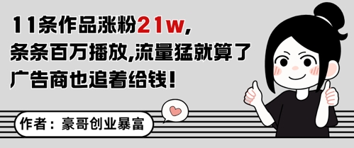 11条作品涨粉21W，条条百W播放，流量猛就算了，广告商也追着给钱——生财有道创业项目网