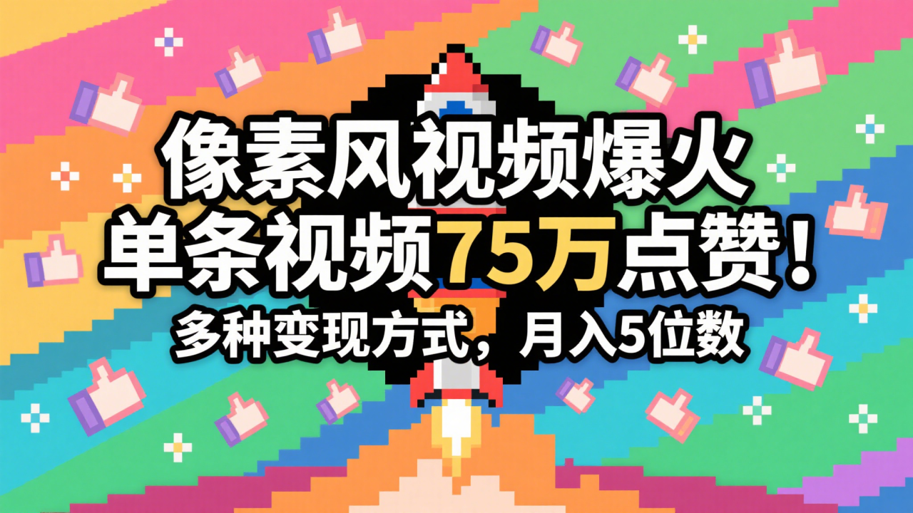 图片[1]-3分钟生成最近爆火的像素风视频，单条点赞75万，谁发谁火系列，多种变现方式，月入…_生财有道创业网-生财有道