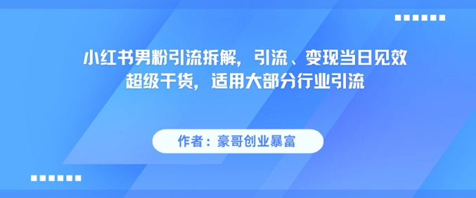 小红书男粉引流拆解，引流、变现当日见效超级干货，适用大部分行业引流——生财有道创业项目网