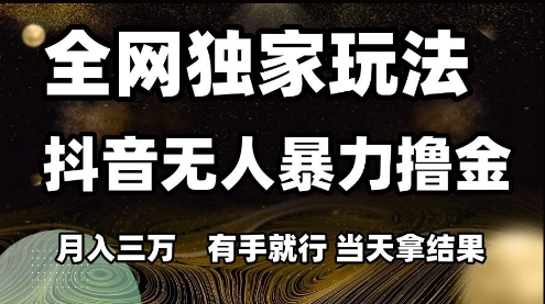 全网独家玩法抖音无人暴力撸金，月入3W，有手就行，当天拿结果【揭秘】——生财有道创业项目网