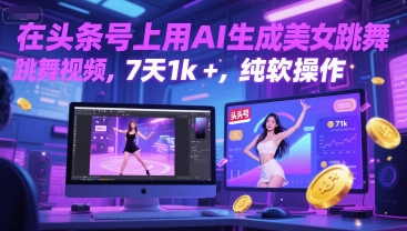 在头条号上用AI生成美女跳舞视频，7天1k+，纯软件操作——生财有道创业项目网