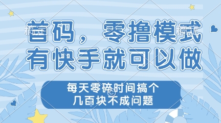 首码，零撸模式，有快手就可以做，每天零碎时间搞个几张不成问题【揭秘】——生财有道创业项目网