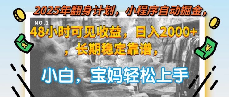 （15082期）2025年翻身计划，小程序自动掘金48小时可见收益，日入2000+，长期稳定…_生财有道创业项目网