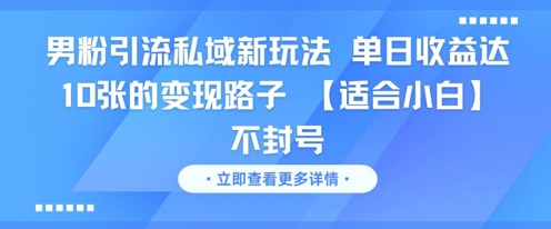 男粉引流私域新玩法，单日收益达10张的变现路子 【适合小白】不封号——生财有道创业项目网