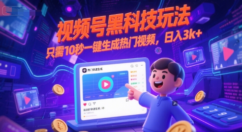 视频号黑科技玩法，只需10秒一键生成热门视频，日入3k+【揭秘】——生财有道创业项目网