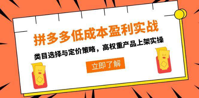 拼多多低成本盈利实战，类目选择与定价策略，高权重产品上架实操_生财有道创业网