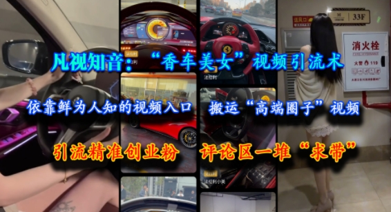 凡视知音：“香车美女”视频引流术，依靠鲜为人知的视频入口，搬运“高端圈子”视频，引流精准创业粉，评论区一堆“求带”——生财有道创业项目网