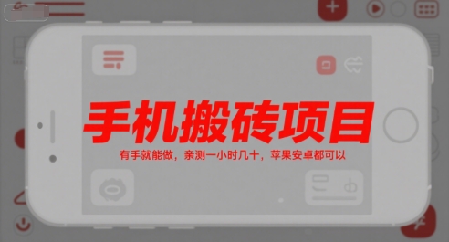 手机搬砖项目，有手就能做，亲测一小时几十，苹果安卓都可以——生财有道创业项目网