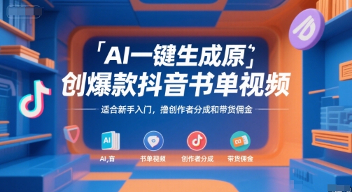 AI一键生成原创爆款抖音书单视频，适合新手入门，撸创作者分成和带货佣金【揭秘】——生财有道创业项目网