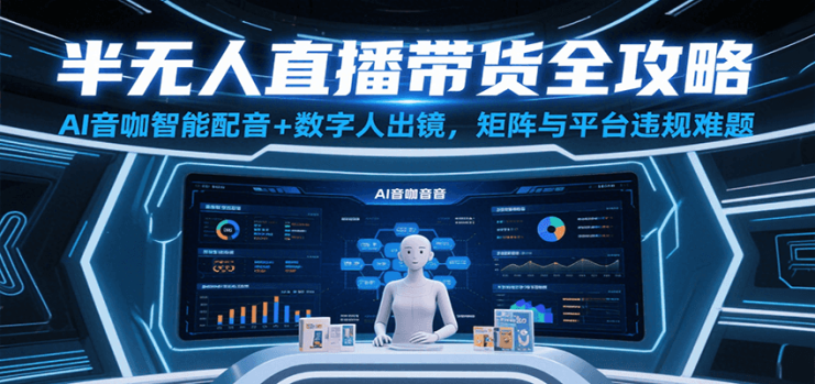 半无人直播带货全攻略：AI音咖智能配音+数字人出镜，解决账号矩阵与平台违规难题_生财有道创业网