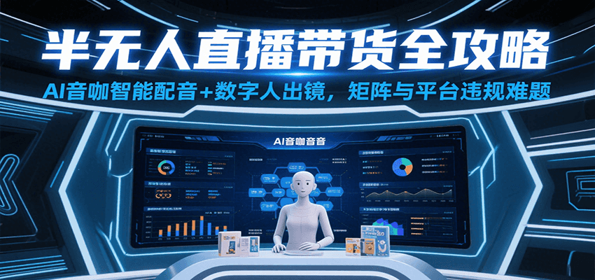 图片[1]-半无人直播带货全攻略：AI音咖智能配音+数字人出镜，解决账号矩阵与平台违规难题_生财有道创业网-生财有道