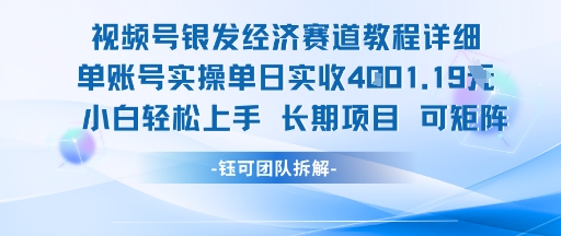 视频号银发经济赛道单账号实操单日实收1k+，小白轻松上手长期项目——生财有道创业项目网