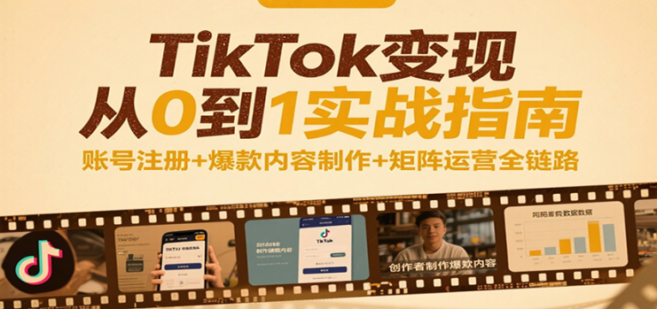 TikTok变现从0到1实战指南：账号注册+爆款内容制作+矩阵运营全链路_生财有道创业网