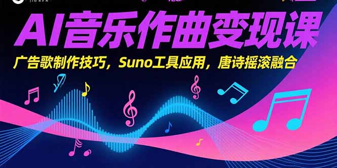 （15370期）AI音乐作曲变现课，广告歌制作技巧，Suno工具应用，唐诗摇滚融合_生财有道创业项目网