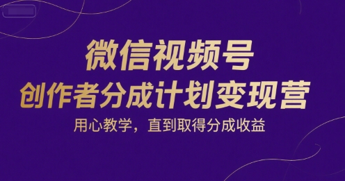 微信视频号创作者分成计划变现营，用心教学，直到取得分成收益——生财有道创业项目网