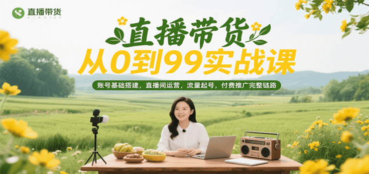 直播带货从0到99实战课，账号基础搭建，直播间运营，流量起号，付费推广完整链路_生财有道创业网
