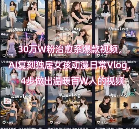 30万W粉治愈系爆款视频，AI复刻独居女孩动漫日常Vlog，4步做出温暖百W人的视频——生财有道创业项目网