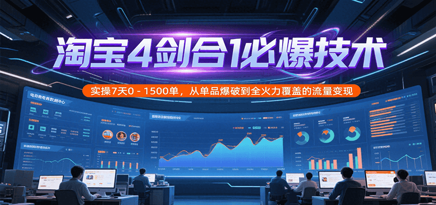 图片[1]-淘宝4剑合1必爆技术，实操7天0-1500单，从单品爆破到全火力覆盖的流量变现_生财有道创业网-生财有道