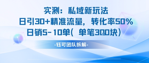 实测私域新玩法日引30加精准流量转化率50%日销5-10单每笔3张——生财有道创业项目网