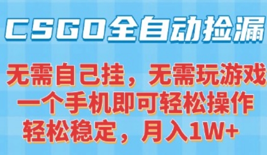 CSGO自动捡漏项目，最新独家玩法，一个手机可操作，新手小白轻松月入1W+，操作简单易上手【揭秘】——生财有道创业项目网