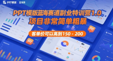 PPT模版蓝海赛道副业特训营1.0，项目非常简单粗暴，客单价可以高到150-200——生财有道创业项目网
