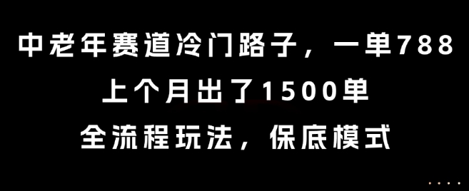 中老年赛道冷门路子，一单788，上个月出了1500单，全流程玩法，保底模式【揭秘】——生财有道创业项目网