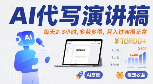 AI代写演讲稿，每天2-3小时，多劳多得，月入过W很正常——生财有道创业项目网