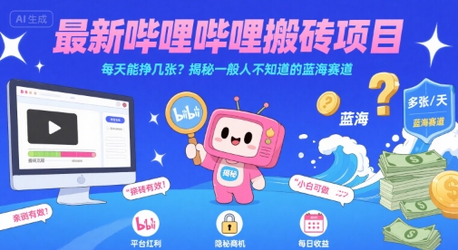 最新哔哩哔哩上B站搬砖项目，每天能挣几张？揭秘一般人不知道的蓝海赛道——生财有道创业项目网