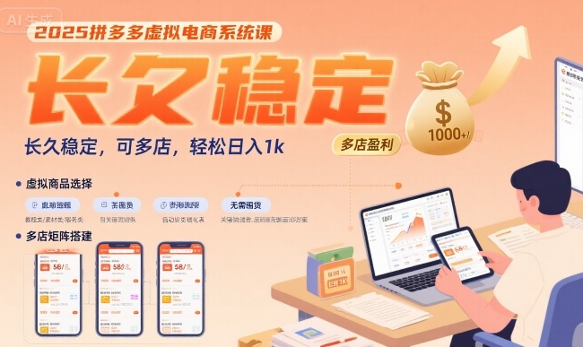 2025拼多多虚拟电商系统课，长久稳定，可多店，轻松日入1k——生财有道创业项目网