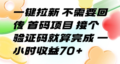 一键拉新 不需要回传 首码项目 接个验证码就算完成 一小时收益70+【揭秘】——生财有道创业项目网