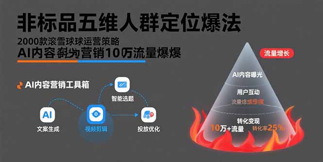 （15619期）非标品五维人群定位法，2000款滚雪球运营策略，AI内容营销10万流量引爆_生财有道创业项目网