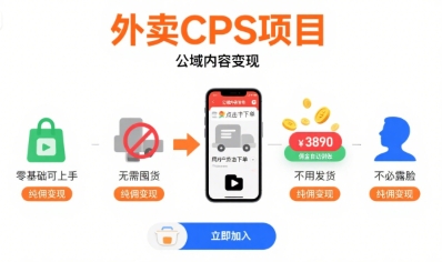 外卖CPS项目，公域内容变现，零基础可上手，无需囤货、不用发货、不必露脸、纯佣变现——生财有道创业项目网