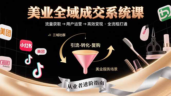 （15650期）美业全域成交系统课程：帮助美业从业者打通从流量获取到高效变现全流程_生财有道创业项目网