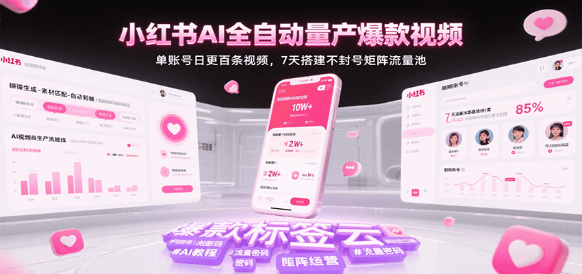 图片[1]-小红书AI全自动量产爆款视频，单账号日更百条视频，7天搭建不封号矩阵流量池（更新）_生财有道创业网-生财有道