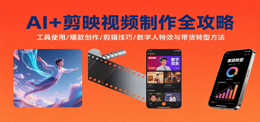 图片[1]-AI+剪映视频制作全攻略：工具使用/爆款创作/剪辑技巧/数字人特效与带货转型方法_生财有道创业网-生财有道