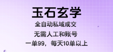 玉石玄学全自动私域成交，一单99每天十单以上，无需人工和矩阵账号，蓝海项目直接干【揭秘】——生财有道创业项目网