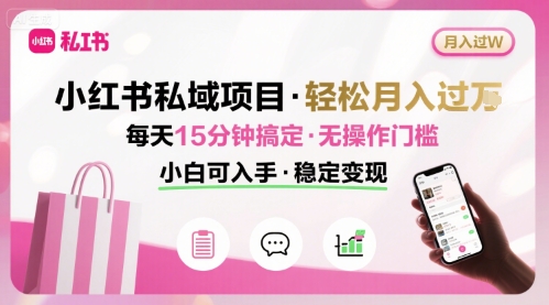 小红书私域项目 月入过W非常轻松 每天15分钟即可搞定，无任何操作门槛，小白可入手——生财有道创业项目网