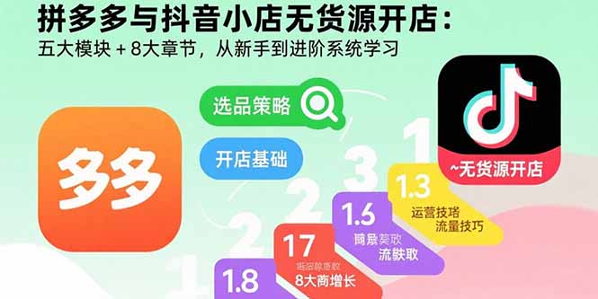 （15805期）拼多多与抖音小店无货源开店：五大模块+8大章节，从新手到进阶系统学习_生财有道创业项目网