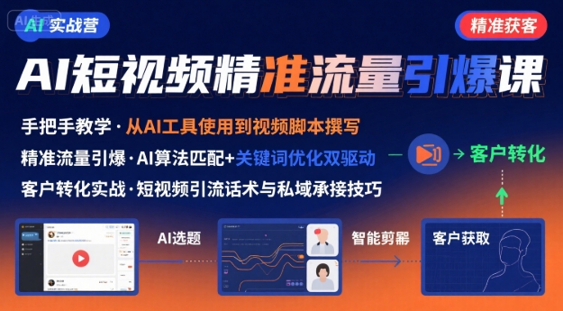 AI+短视频引爆精准客户实战营，手把手教你引爆Ai短视频精准流量——生财有道创业项目网