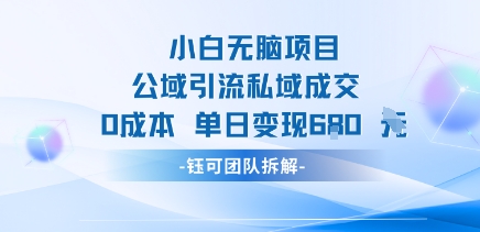 小白无脑项目公域引流私域成交0成本单日变现680米——生财有道创业项目网