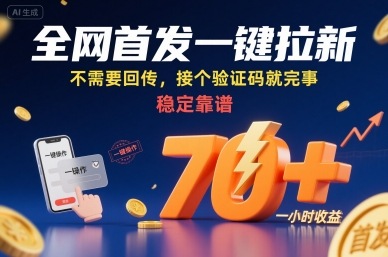 全网首发一键拉新项目，不需要回传，接个验证码就完事，稳定靠谱，一小时收益70+【揭秘】——生财有道创业项目网