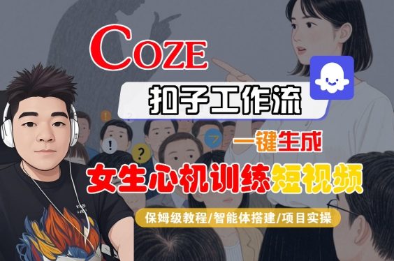 COZE扣子工作流一键生成女生心机训练短视频，保姆级教程-智能体搭建-项目实操——生财有道创业项目网