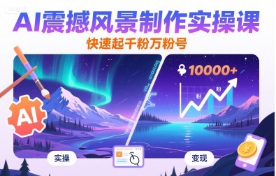 AI震撼风景制作实操课，快速起千粉万粉号——生财有道创业项目网