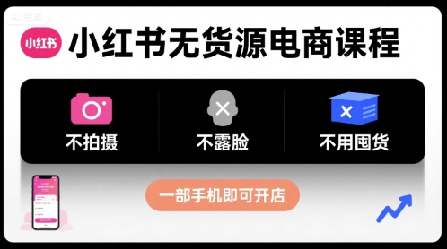 小红书无货源电商课程，不拍摄不露脸不用囤货，一部手机即可开店——生财有道创业项目网