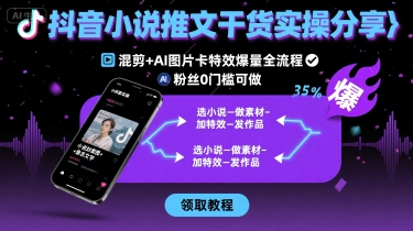 抖音小说推文干货实操分享，混剪+AI图片卡特效爆量全流程，0粉丝0门槛可做——生财有道创业项目网