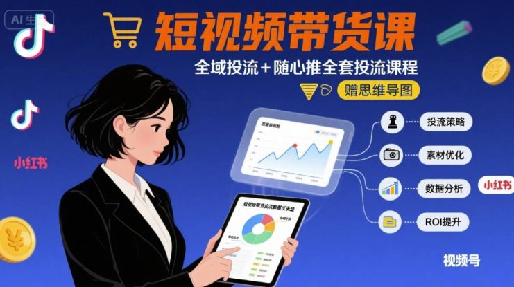 最新短视频带货课，全域投流+随心推全套投流课程+思维导图——生财有道创业项目网