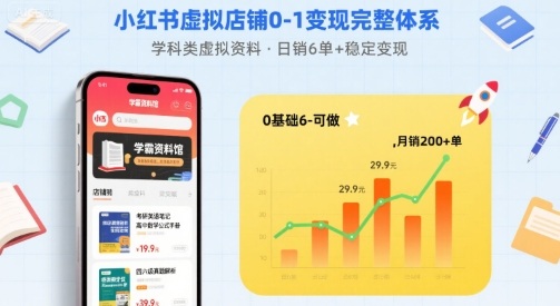 小红书虚拟店铺0-1变现完整体系：卖学科类虚拟资料，一天6张+，很稳定【已完结】——生财有道创业项目网