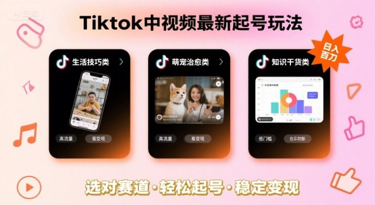 Tiktok中视频最新起号玩法，想要日入百刀，做好这几个赛道就可以了——生财有道创业项目网