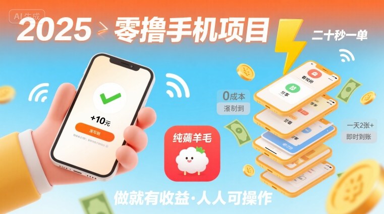 图片[1]-2025年零撸手机项目，二十秒一单，纯薅羊毛 一天2张+做就有【揭秘】——生财有道创业项目网-生财有道